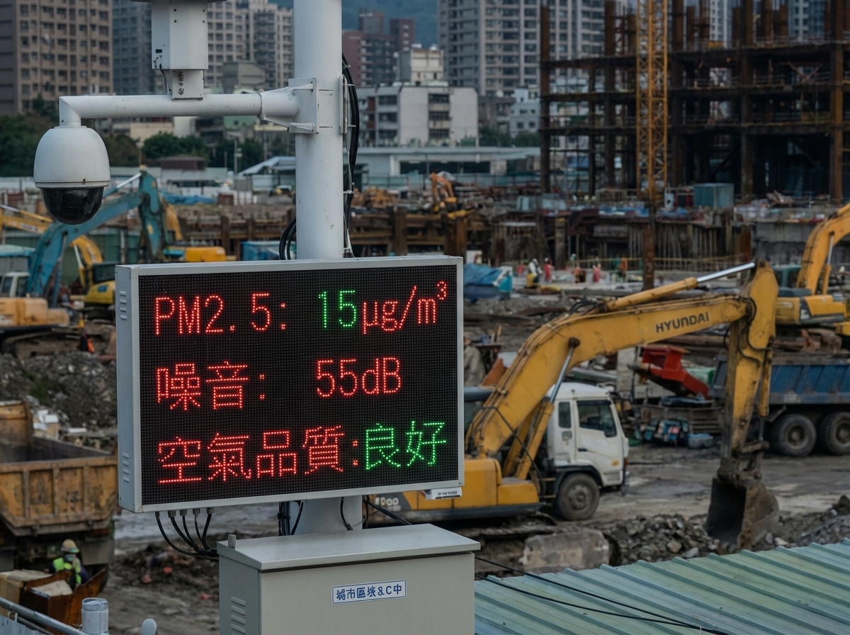 台灣都市建築工地中的空氣品質與噪音資訊看板實景